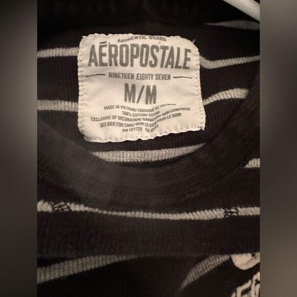 AEROPOSTALE Boys Young Men’s Navy and Gray Stripe Long Sleeve Shirt Size Medium - Picture 3 of 3